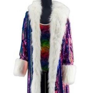 Duster long jacket faux fur mermaid sequins